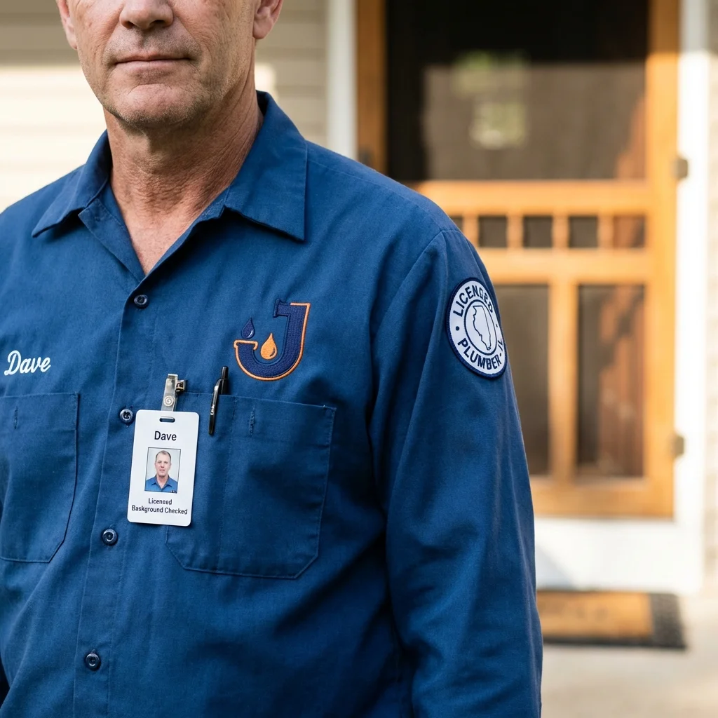 Licensed plumber showing ID badge in Orangeburg, SC