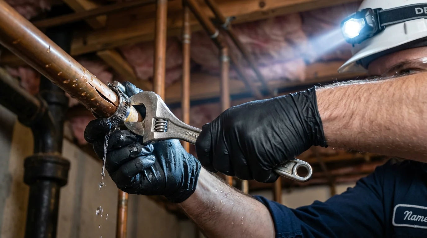 Emergency pipe clamp repair being performed by a Johns Plumbing LLC plumber in Orangeburg