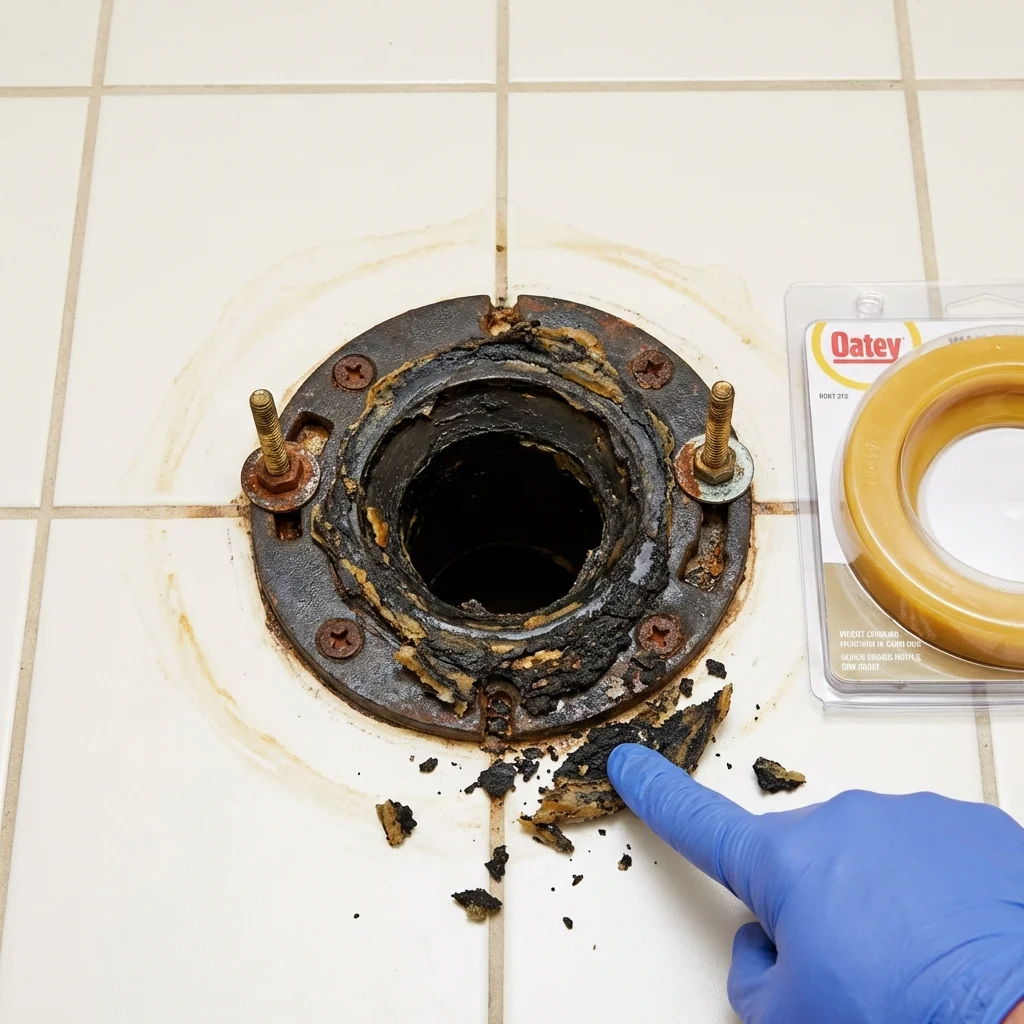 Failed wax ring showing water seepage at the base of a toilet in a Orangeburg, SC home