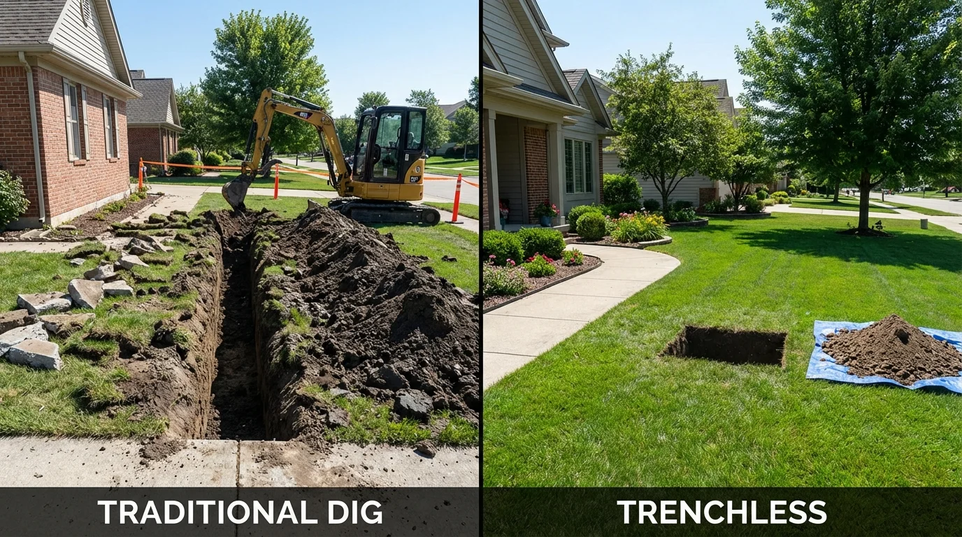 Trenchless sewer repair with minimal yard damage versus traditional excavation in Orangeburg, SC